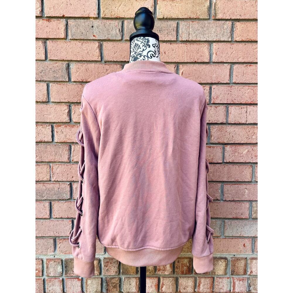 GUC IJOAH Dusty Pink Zip Up Jacket Crisscross Lacing Large - Picture 3 of 9